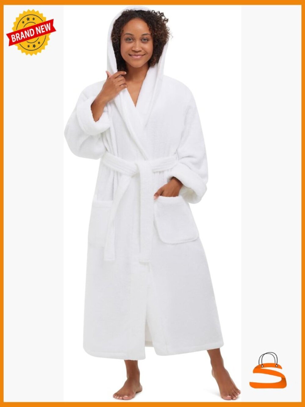 Hooded Terry Bathrobe, Thick & Absorbent, Spa Quality, Unisex, with Pockets